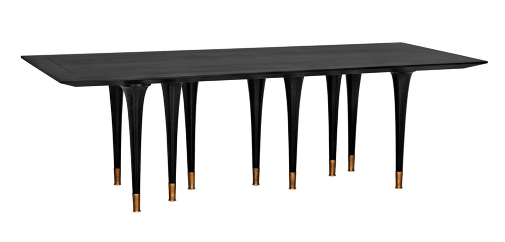 Noir Romeo Dining Table - Artisan-Crafted Solid Mahogany with Hand-Rubbed Black Finish & Brass Legs GTAB582HB