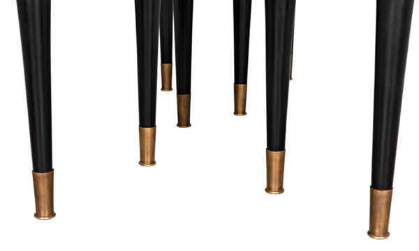 Noir Romeo Dining Table - Artisan-Crafted Solid Mahogany with Hand-Rubbed Black Finish & Brass Legs GTAB582HB