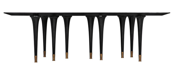 Noir Romeo Dining Table - Artisan-Crafted Solid Mahogany with Hand-Rubbed Black Finish & Brass Legs GTAB582HB
