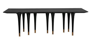 Noir Romeo Dining Table - Artisan-Crafted Solid Mahogany with Hand-Rubbed Black Finish & Brass Legs GTAB582HB