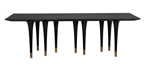 Noir Romeo Dining Table - Artisan-Crafted Solid Mahogany with Hand-Rubbed Black Finish & Brass Legs GTAB582HB