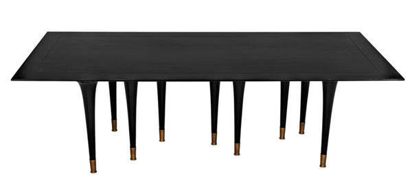 Noir Romeo Dining Table - Artisan-Crafted Solid Mahogany with Hand-Rubbed Black Finish & Brass Legs GTAB582HB