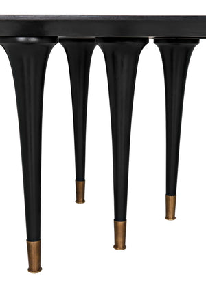 Noir Romeo Dining Table - Artisan-Crafted Solid Mahogany with Hand-Rubbed Black Finish & Brass Legs GTAB582HB