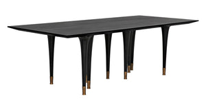 Noir Romeo Dining Table - Artisan-Crafted Solid Mahogany with Hand-Rubbed Black Finish & Brass Legs GTAB582HB