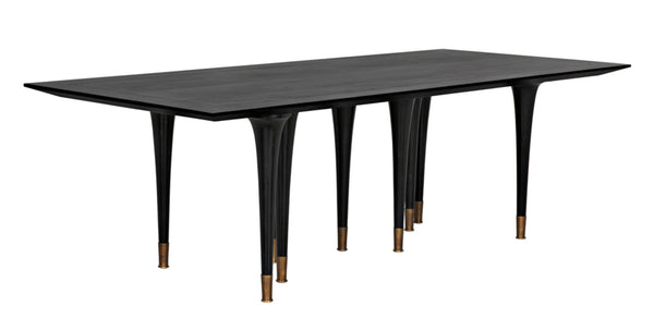 Noir Romeo Dining Table - Artisan-Crafted Solid Mahogany with Hand-Rubbed Black Finish & Brass Legs GTAB582HB