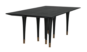 Noir Romeo Dining Table - Artisan-Crafted Solid Mahogany with Hand-Rubbed Black Finish & Brass Legs GTAB582HB