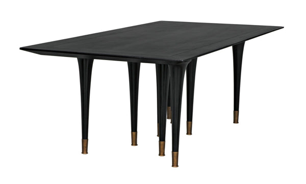 Noir Romeo Dining Table - Artisan-Crafted Solid Mahogany with Hand-Rubbed Black Finish & Brass Legs GTAB582HB