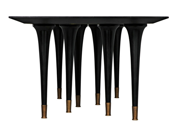 Noir Romeo Dining Table - Artisan-Crafted Solid Mahogany with Hand-Rubbed Black Finish & Brass Legs GTAB582HB