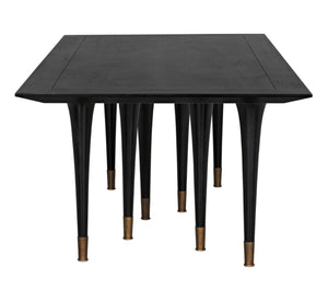 Noir Romeo Dining Table - Artisan-Crafted Solid Mahogany with Hand-Rubbed Black Finish & Brass Legs GTAB582HB