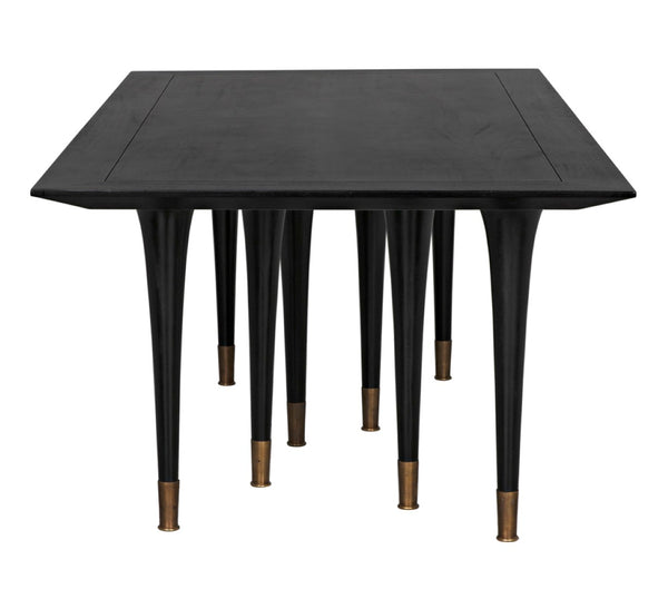 Noir Romeo Dining Table - Artisan-Crafted Solid Mahogany with Hand-Rubbed Black Finish & Brass Legs GTAB582HB