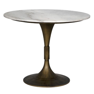 Noir Jman Table 36" - Aged Brass & Bianco Crown Marble, Industrial-Classic Design for Modern Dining Spaces GTAB598AB-36