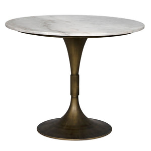 Noir Jman Table 36" - Aged Brass & Bianco Crown Marble, Industrial-Classic Design for Modern Dining Spaces GTAB598AB-36