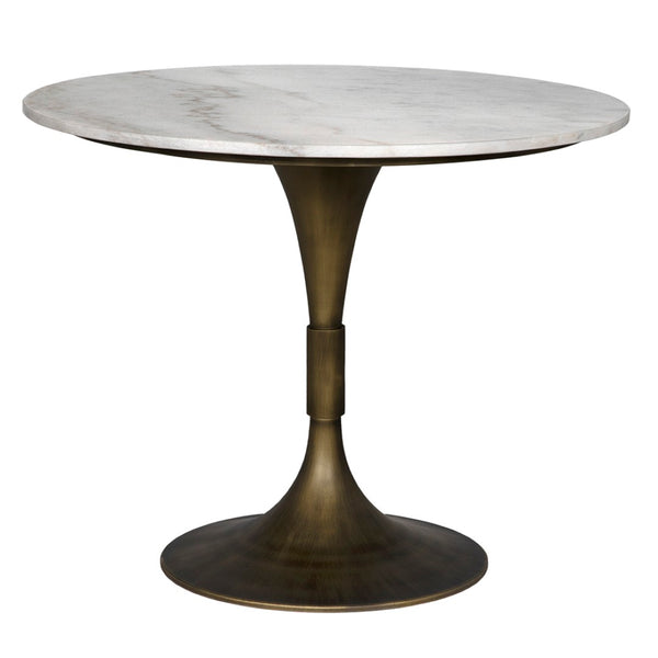 Noir Jman Table 36" - Aged Brass & Bianco Crown Marble, Industrial-Classic Design for Modern Dining Spaces GTAB598AB-36