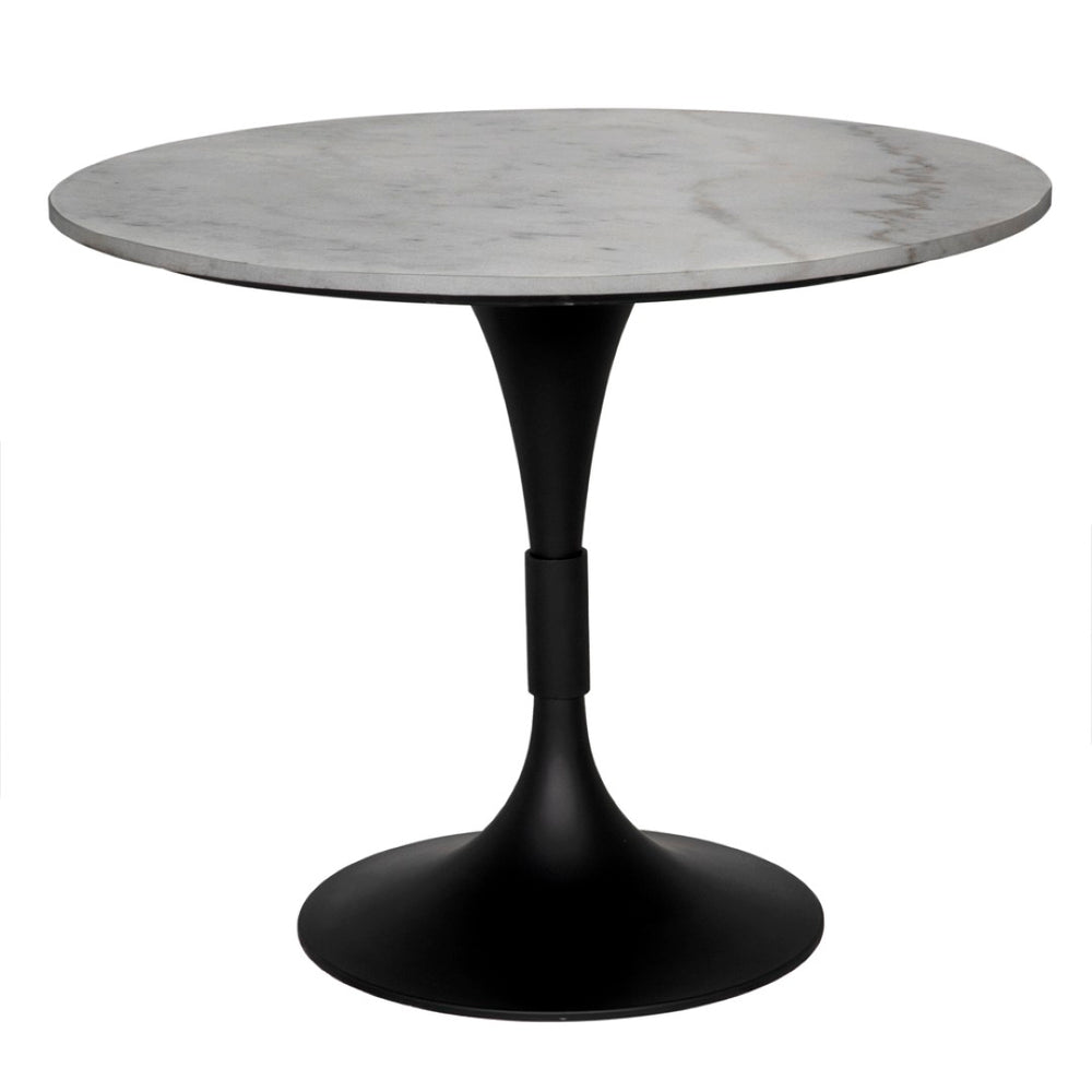 Noir Jamna 36" Round Dining Table with Matte Black Iron Base & Bianco Crown Marble Top for Modern Elegance GTAB598MTB-36