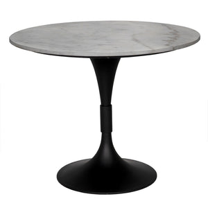 Noir Jamna 36" Round Dining Table with Matte Black Iron Base & Bianco Crown Marble Top for Modern Elegance GTAB598MTB-36