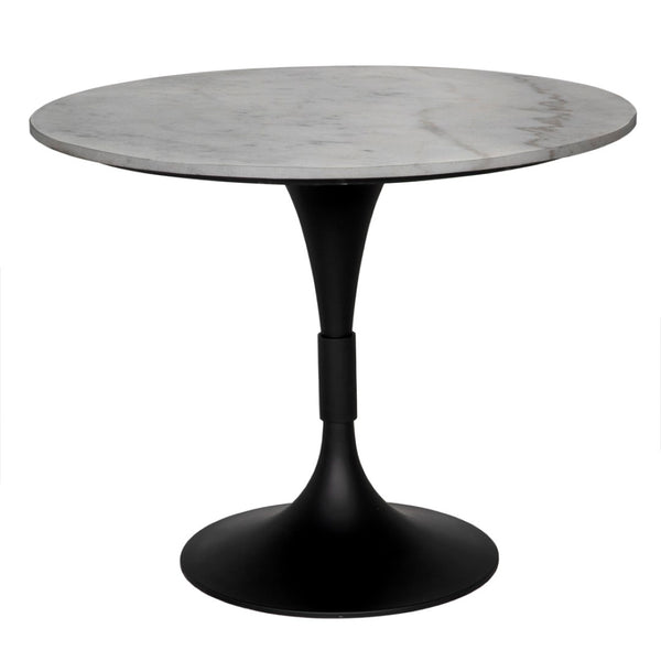 Noir Jamna 36" Round Dining Table with Matte Black Iron Base & Bianco Crown Marble Top for Modern Elegance GTAB598MTB-36