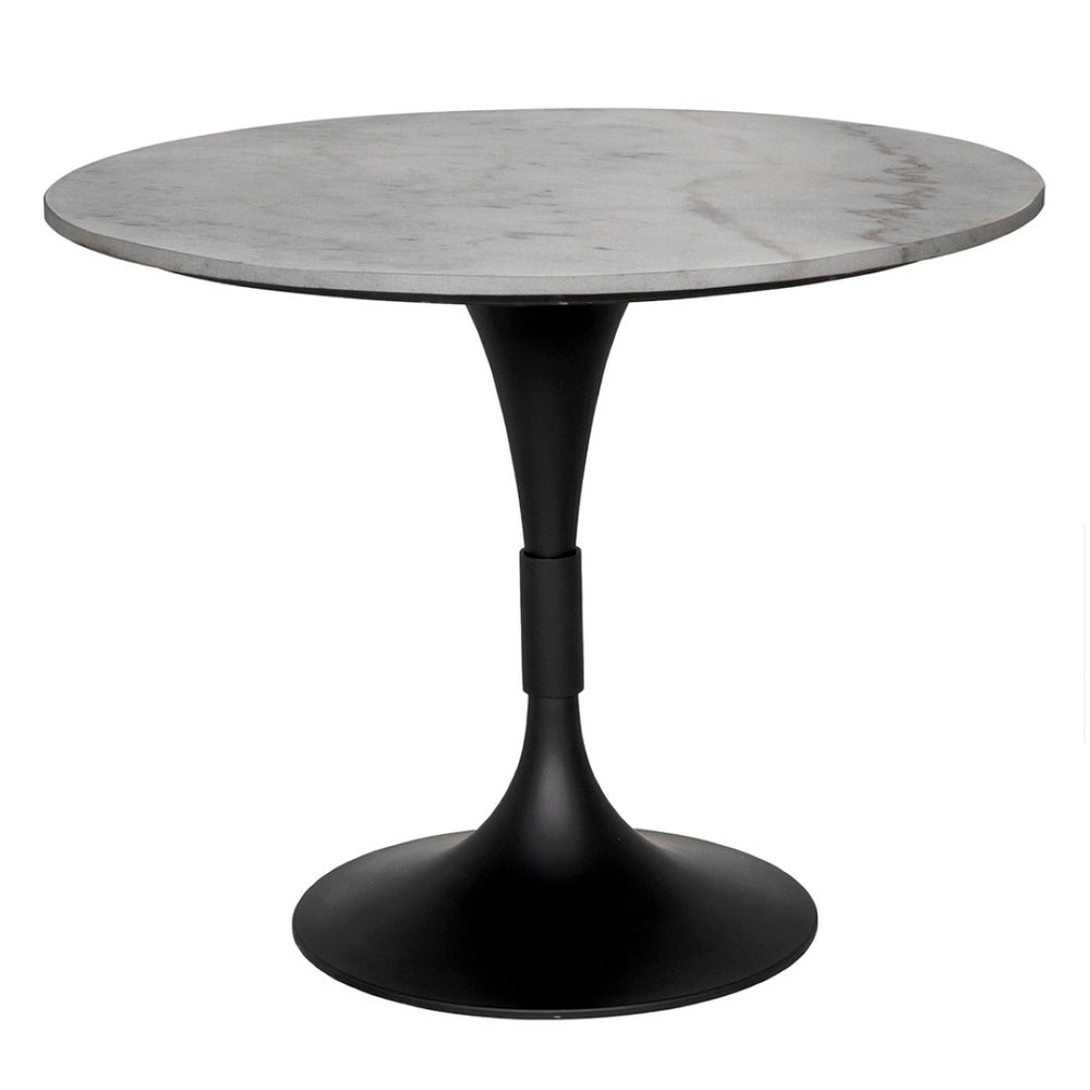 Noir Jamna 36" Round Dining Table with Matte Black Iron Base & Bianco Crown Marble Top for Modern Elegance GTAB598MTB-36