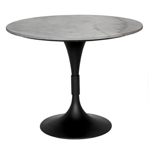 Noir Jamna 36" Round Dining Table with Matte Black Iron Base & Bianco Crown Marble Top for Modern Elegance GTAB598MTB-36