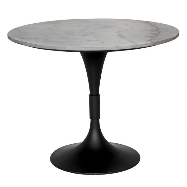 Noir Jamna 36" Round Dining Table with Matte Black Iron Base & Bianco Crown Marble Top for Modern Elegance GTAB598MTB-36