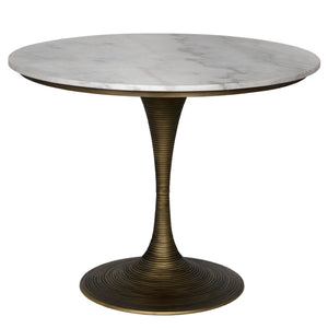 Noir Joni Table 36" - Industrial Elegance with Bianco Crown Marble Top for Modern Dining Spaces Aged Brass GTAB599AB-36
