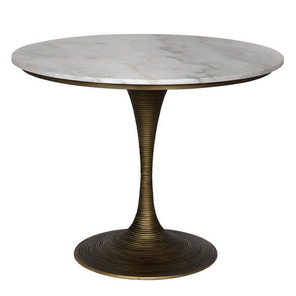 Noir Joni Table 36" - Industrial Elegance with Bianco Crown Marble Top for Modern Dining Spaces Aged Brass GTAB599AB-36