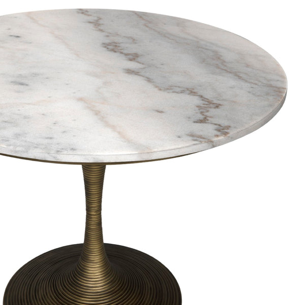 Noir Joni Table 36" - Industrial Elegance with Bianco Crown Marble Top for Modern Dining Spaces Aged Brass GTAB599AB-36