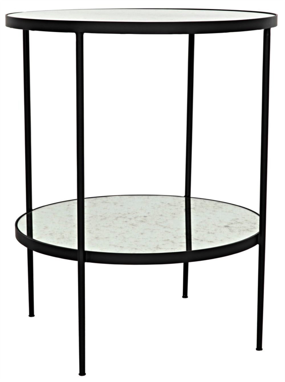 Noir Anna Side Table - Chic Black Iron with Vintage Antiqued Mirrors for Modern Living Spaces & Decor GTAB622MTB
