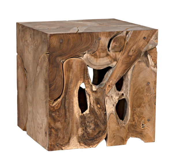 Noir Vert Artisan-Crafted Teak Side Table - Unique Natural Wood Design for Living Rooms & Bedrooms GTAB641