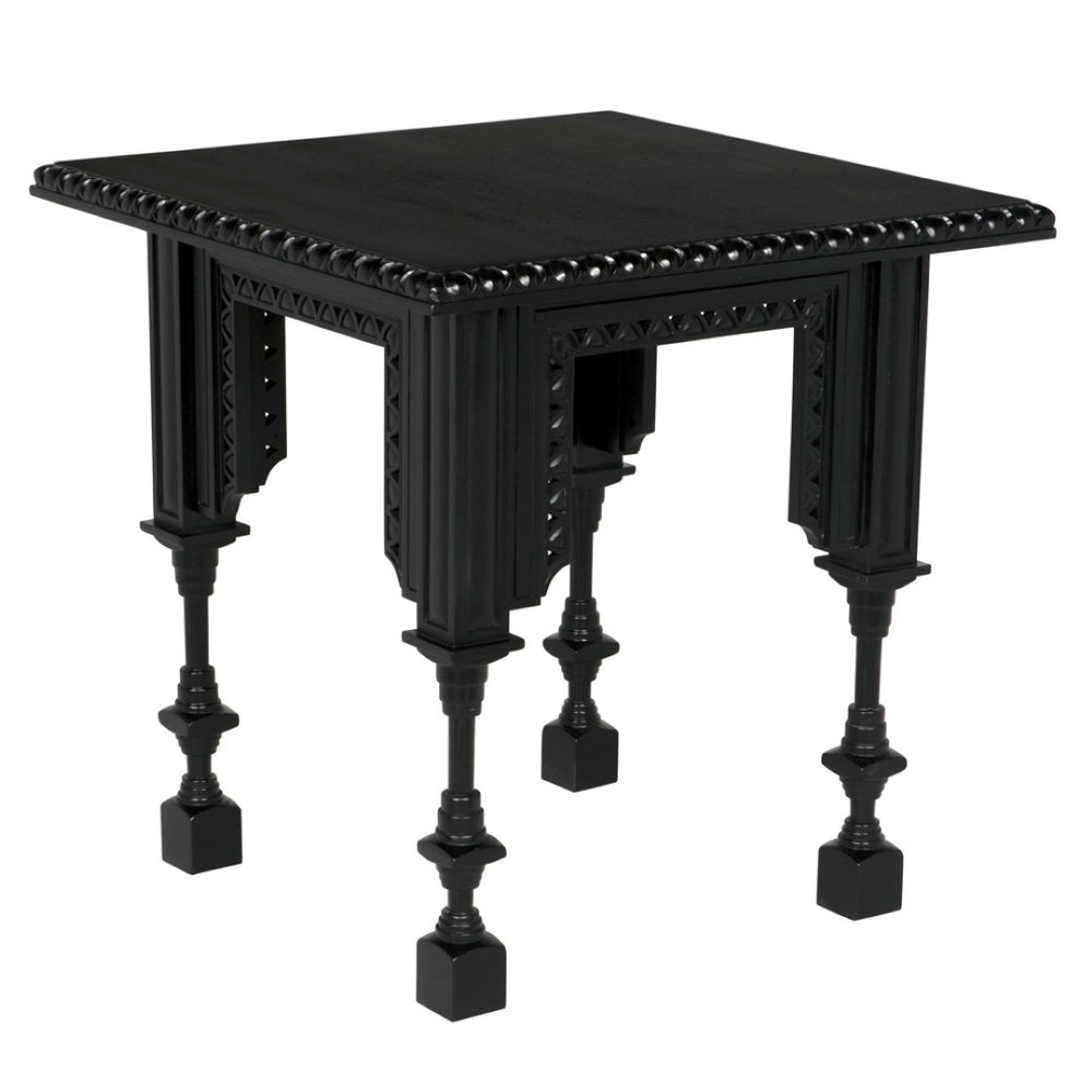 Noir Luxor Hand-Carved Side Table in Hand-Rubbed Black Finish – Timeless Moroccan Charm & Versatility GTAB646HB