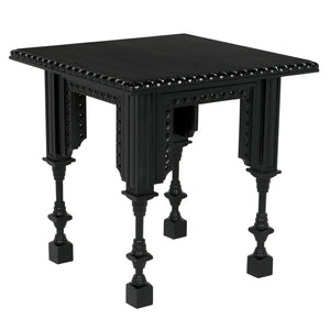 Noir Luxor Hand-Carved Side Table in Hand-Rubbed Black Finish – Timeless Moroccan Charm & Versatility GTAB646HB