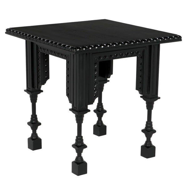 Noir Luxor Hand-Carved Side Table in Hand-Rubbed Black Finish – Timeless Moroccan Charm & Versatility GTAB646HB