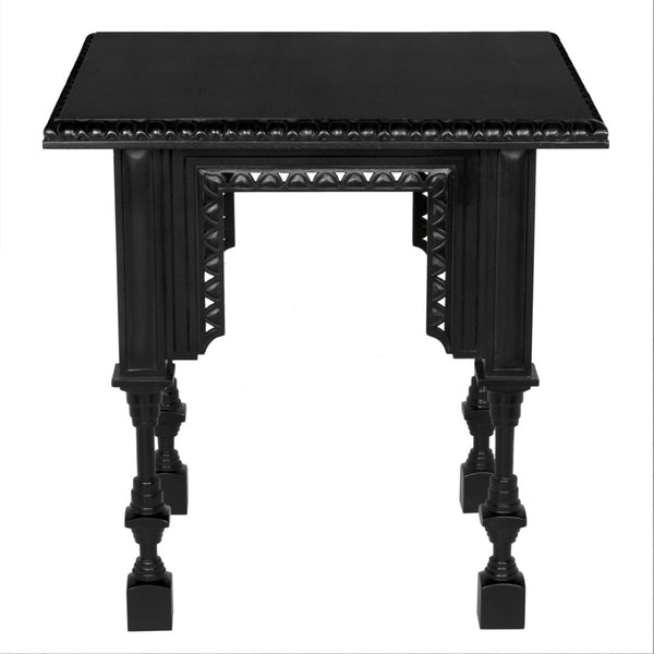 Noir Luxor Hand-Carved Side Table in Hand-Rubbed Black Finish – Timeless Moroccan Charm & Versatility GTAB646HB