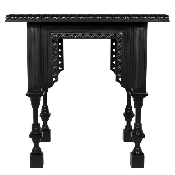 Noir Luxor Hand-Carved Side Table in Hand-Rubbed Black Finish – Timeless Moroccan Charm & Versatility GTAB646HB
