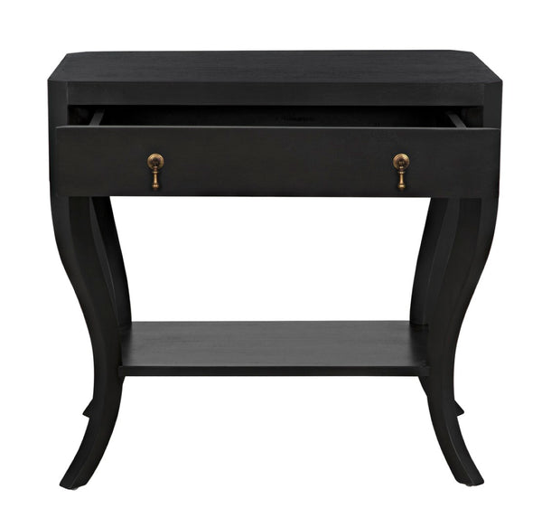 Noir Weldon Side Table, Pale - Handcrafted Mahogany Accent Table with Elegant Cabriole Legs & Brass Hardware GTAB665P