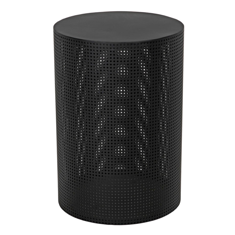 Noir Dixon Side Table - Modern Matte Black Iron Design with Sculptural Perforated Cylinder Elegance Large GTAB669MTB-L