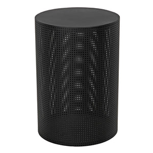 Noir Dixon Side Table - Modern Matte Black Iron Design with Sculptural Perforated Cylinder Elegance Large GTAB669MTB-L