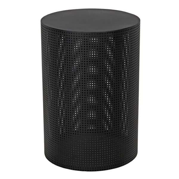 Noir Dixon Side Table - Modern Matte Black Iron Design with Sculptural Perforated Cylinder Elegance Large GTAB669MTB-L