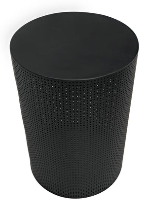 Noir Dixon Side Table - Modern Matte Black Iron Design with Sculptural Perforated Cylinder Elegance Large GTAB669MTB-L