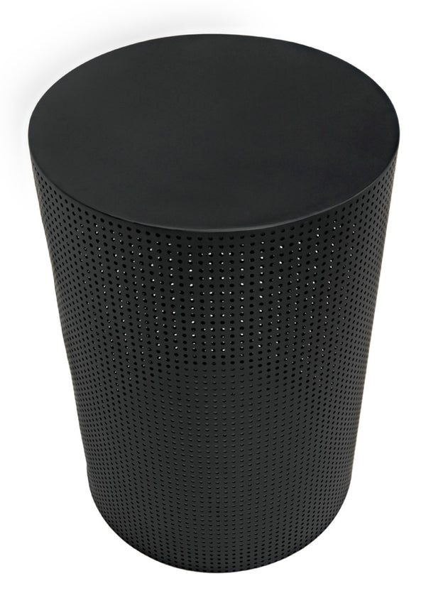 Noir Dixon Side Table - Modern Matte Black Iron Design with Sculptural Perforated Cylinder Elegance Large GTAB669MTB-L