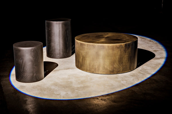 Noir Dixon Side Table - Modern Matte Black Iron Design with Sculptural Perforated Cylinder Elegance Large GTAB669MTB-L