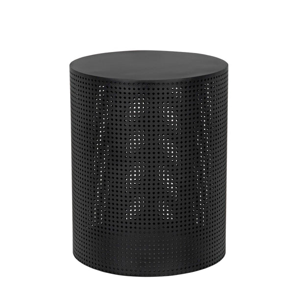 Noir Dixon Side Table - Modern Matte Black Iron Design with Sculptural Perforated Cylinder Elegance Small GTAB669MTB-S