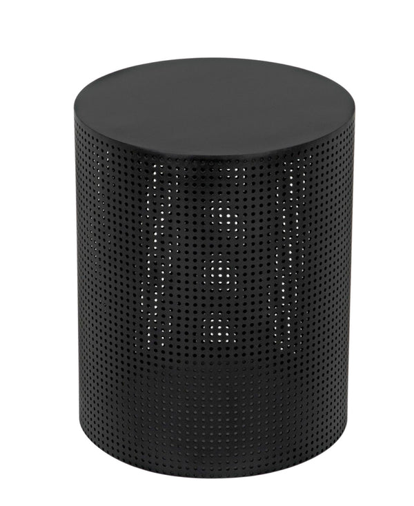 Noir Dixon Side Table - Modern Matte Black Iron Design with Sculptural Perforated Cylinder Elegance Small GTAB669MTB-S