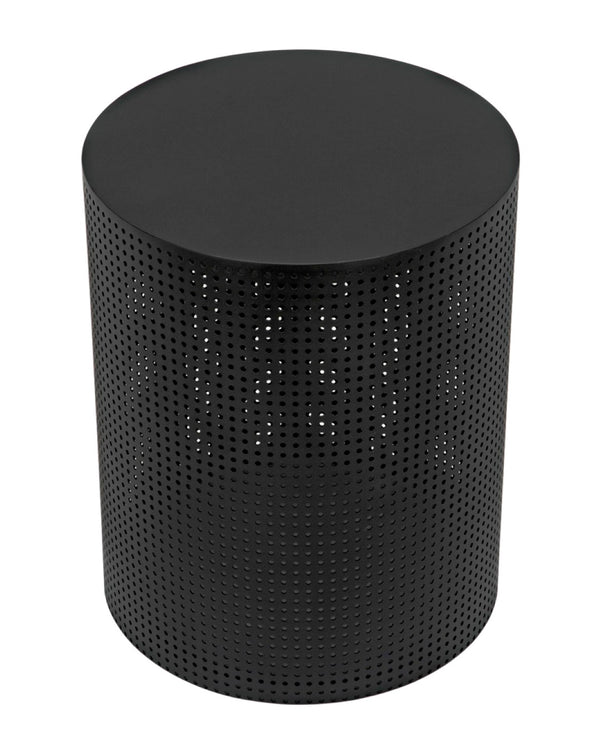 Noir Dixon Side Table - Modern Matte Black Iron Design with Sculptural Perforated Cylinder Elegance Small GTAB669MTB-S