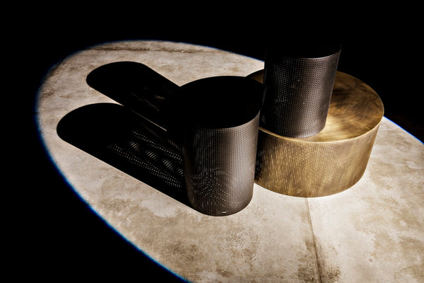 Noir Dixon Side Table - Modern Matte Black Iron Design with Sculptural Perforated Cylinder Elegance Small GTAB669MTB-S