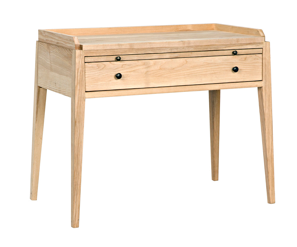 Noir Hiller Solid Elm Side Table with Drawer Sabered Legs and Waxed Wood Finish GTAB674