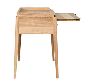 Hiller Solid Elm Side Table with Drawer Sabered Legs and Waxed Wood Finish