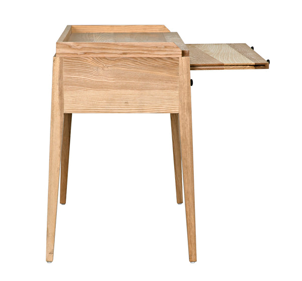 Hiller Solid Elm Side Table with Drawer Sabered Legs and Waxed Wood Finish