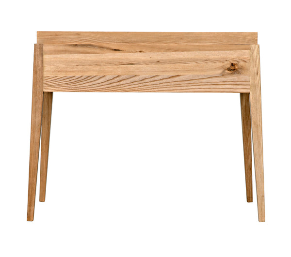 Hiller Solid Elm Side Table with Drawer Sabered Legs and Waxed Wood Finish