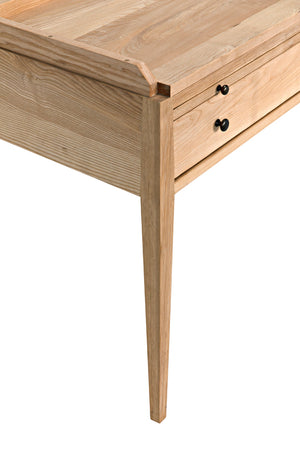 Hiller Solid Elm Side Table with Drawer Sabered Legs and Waxed Wood Finish
