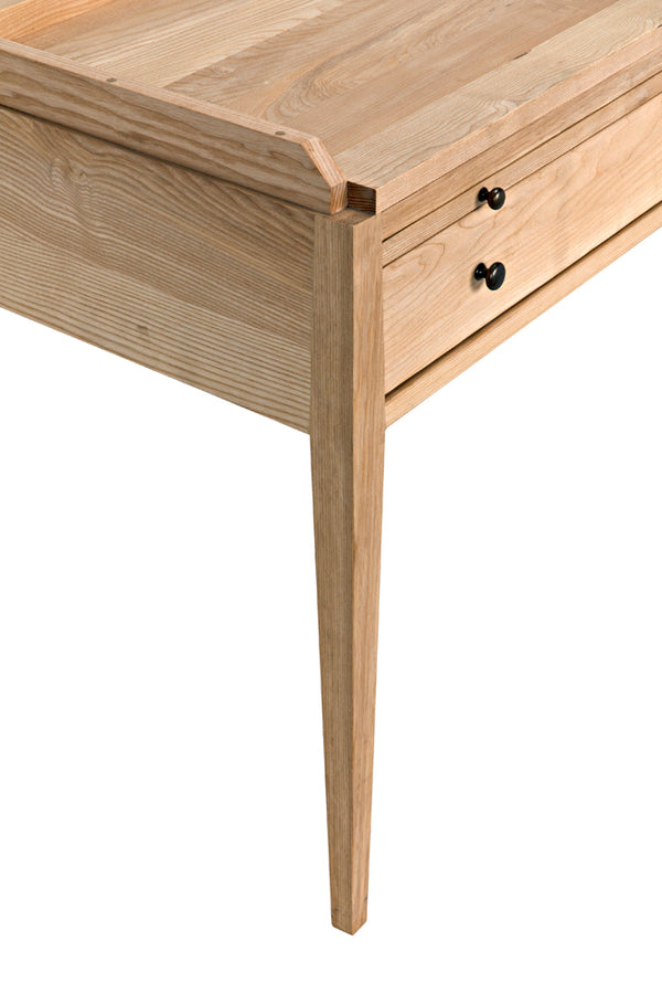 Hiller Solid Elm Side Table with Drawer Sabered Legs and Waxed Wood Finish